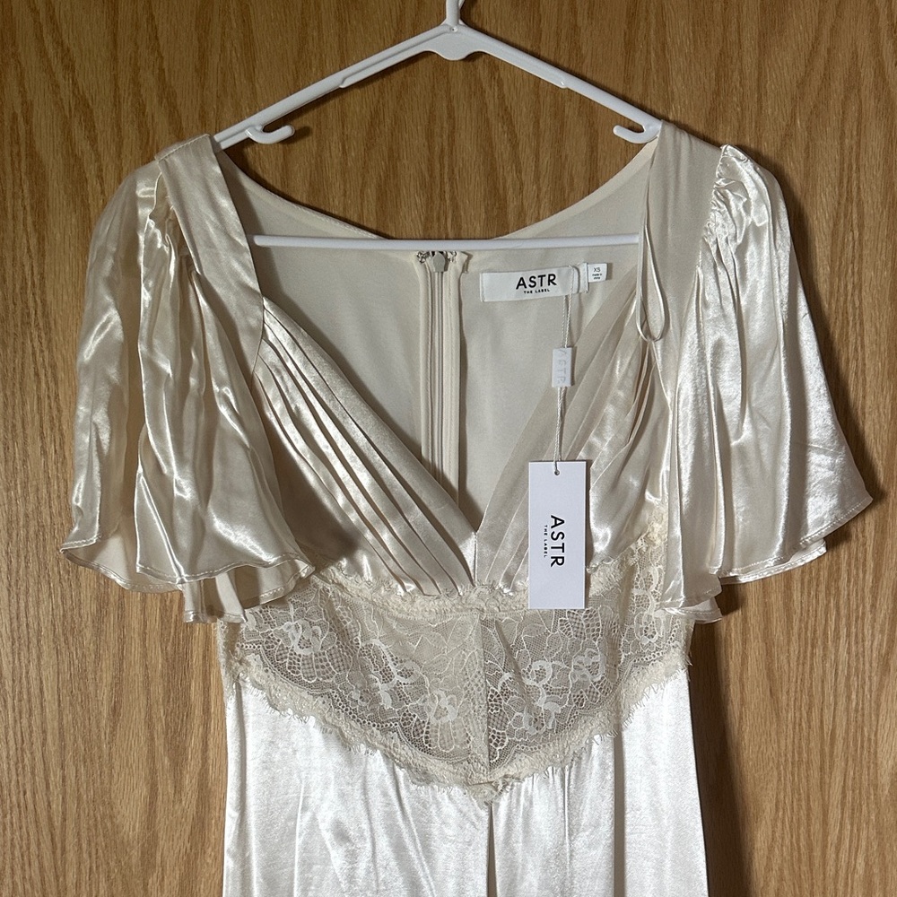 ASTR Ivory Satin Lace V-Neck Midi Dress
